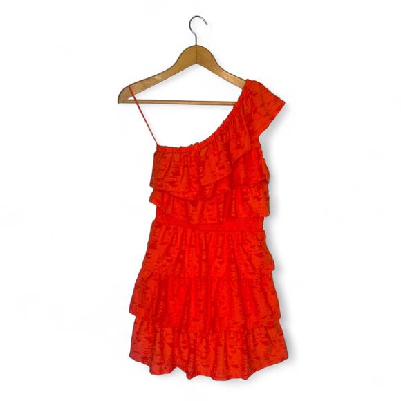 Lauren Conrad NWT Tiered One Shoulder Dress Size XS Orange Ruffle Cocktail Dress - Picture 3 of 9